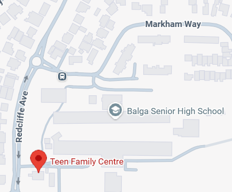 Map showing Balga Senior High School location at Gate 2, off Redcliffe Ave, Balga